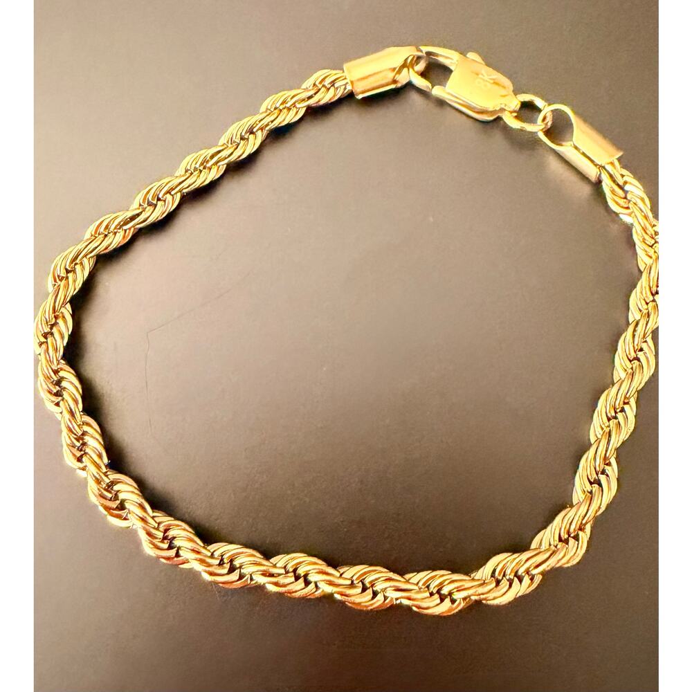 18k Stamped Gold Plated Rope Chain Bracelet 20CM 4MM Unisex Will not Fade